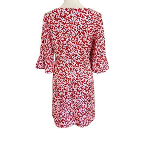 Draper James Bell Sleeve Dress Red Hibiscus Floral 3/4 Bell Sleeves Size 6 - Picture 2 of 6
